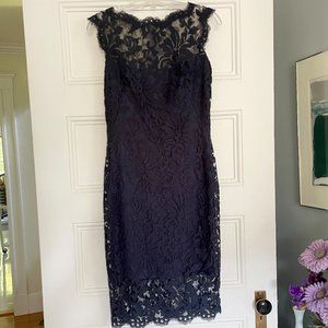 Navy Tadashi Shoji Embroidered Lace Sheath Dress
